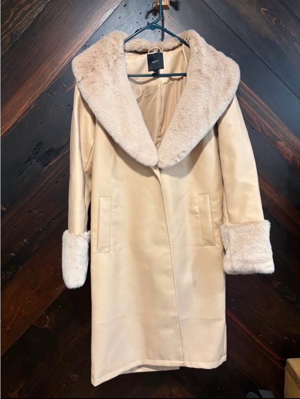 Forever 21 Cream Faux-Fur Trim Trench Coat
